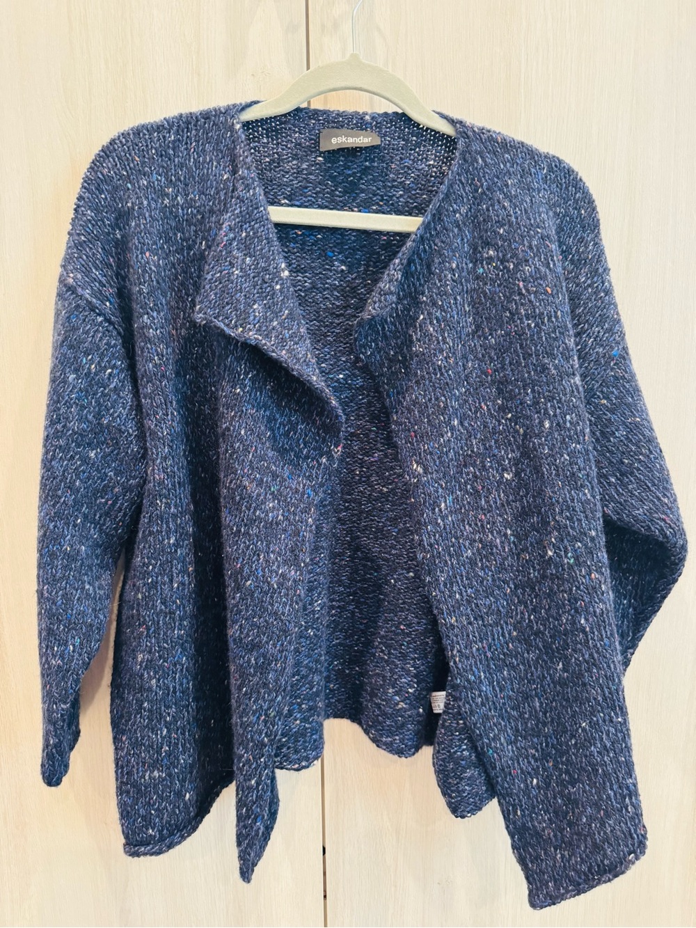 eskandar cashmere and wool Navy Open-Front Cardigan with Multicolor Flecks